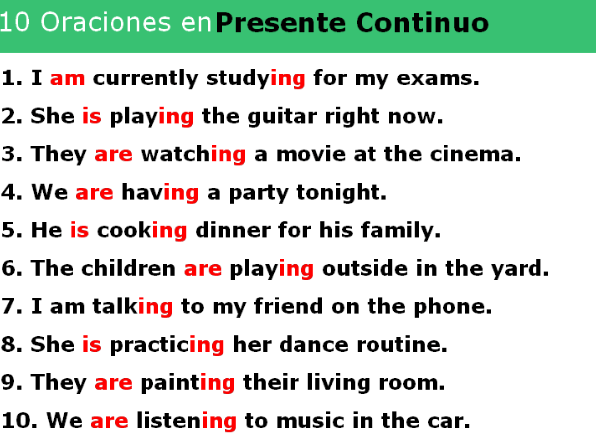 Hojas De Trabajo De Presente Continuo Present Continuous Práctica